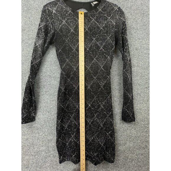H&M Divided Black Silver Glitter Art Deco Bodycon Mini Dress Open Back US S - Picture 5 of 6